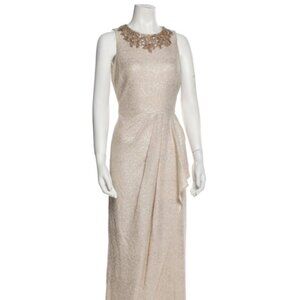 Teri Jon by Rickie Freeman Beaded Gown – Champagne Gold Elegance